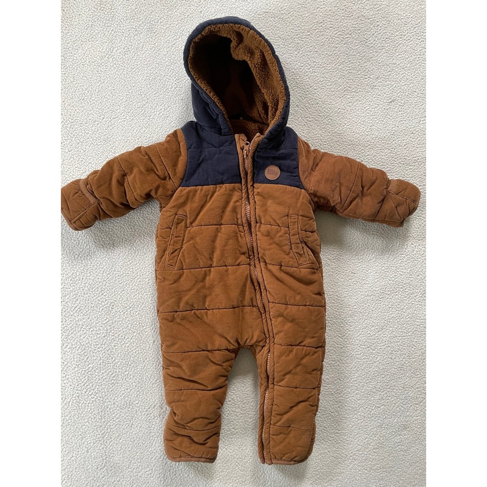 Eddie Bauer Baby 6/9M Pram Suit Brown Navy Corduroy Sherpa Lined Bunting